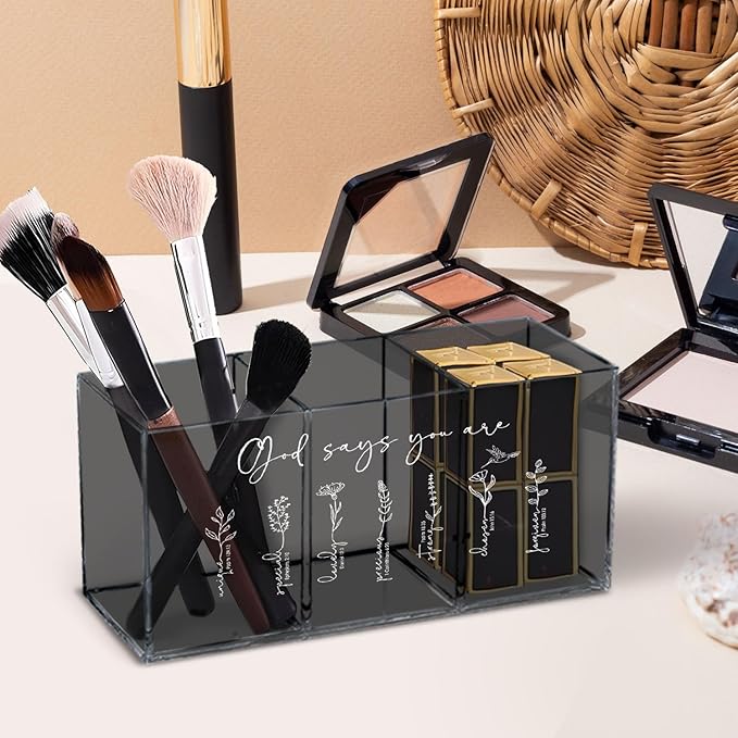 Christian Gifts for Women Pen Holder for Desk, Boho Floral Christian Bible Verse Pencil Holder, Gods Says You are Acrylic Pen Pencil Holder Organizer for Home Office Desk Accessories