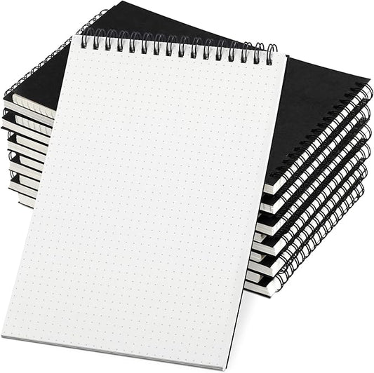 6 Pcs Dot Grid Notebook Top Spiral Notebook A5 Size Bullet Dotted Paper Hardcover Dot Journal 8.3''x 5.8'' 140 Pages Spiral Notepads for Sketching Drawing Writing School Office (Black)