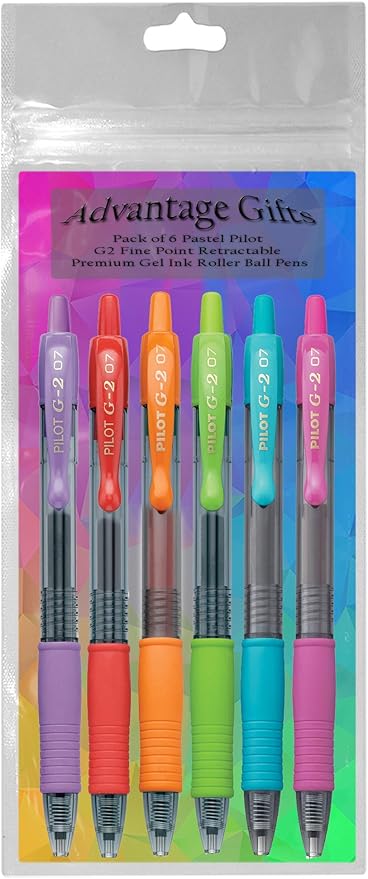 G2 Retractable Premium Gel Ink Roller Ball Pens Fine Point (.7mm) Assorted Colors Red/Pink/Purple/Lime/Turquise/Orange Ink 6-pk; Bundle with Plastic Reusable Pouch