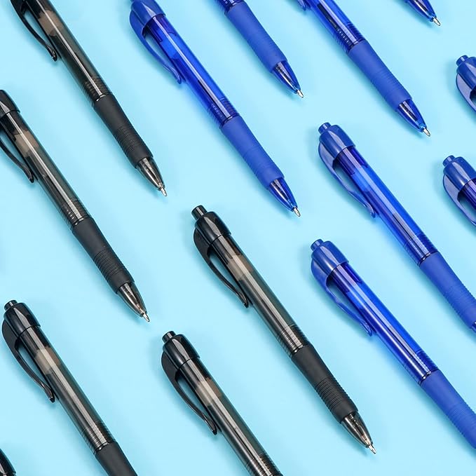 deegtran Pens Bulk, 100 Pack No Bleed Black & Blue Ink Click Pens with Soft Grip, Wholesale Retractable Ballpoint Pens for Office School, Medium Point Smooth 1.0MM
