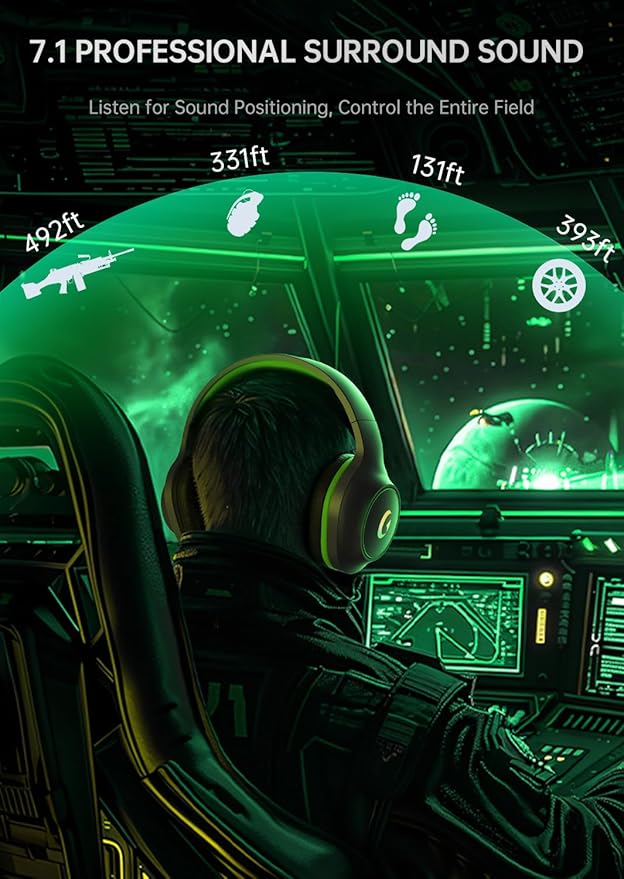 CM7002 Gaming Headset for PS5, PS4, PC, Mac, Switch, Xbox Series, Surround Sound RGB Gaming Headphones with Noise Canceling Microphone, 50MM Dynamic Drivers, 3.5MM Audio Jack, Black Green