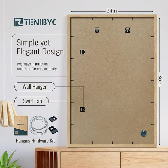 24x36 Poster Frame 3 Pack - Light Oak, Natural Wood Grain Picture Frame, Suitable for Photos, Puzzles, Paintings & Maps, Wall Hanging