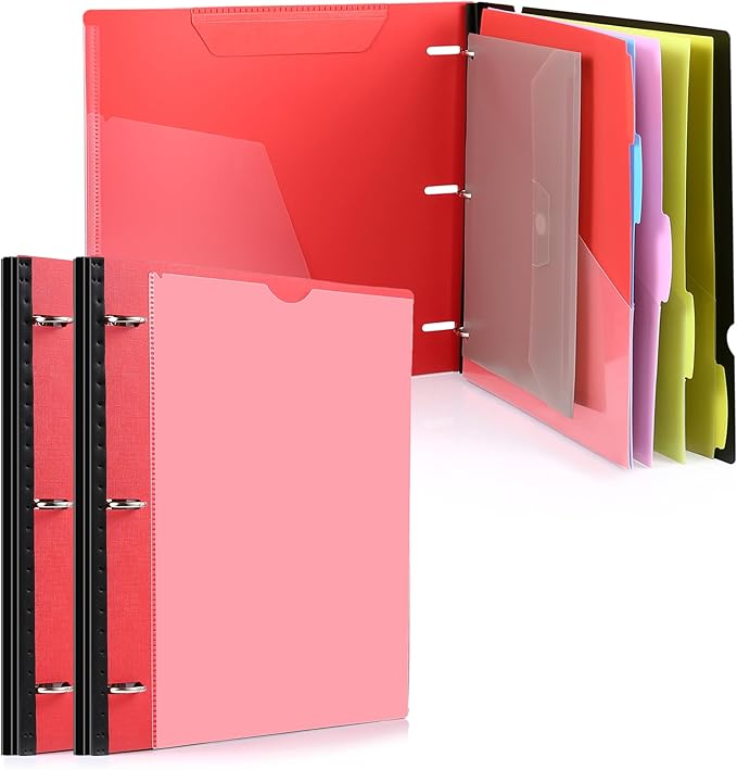 WOT I Telescoping Project Organizer 2-Pack, Refillable Binder with Dividers and Pockets, 13 Pocket Folders, 1 Inch 3 Ring Binder, Red