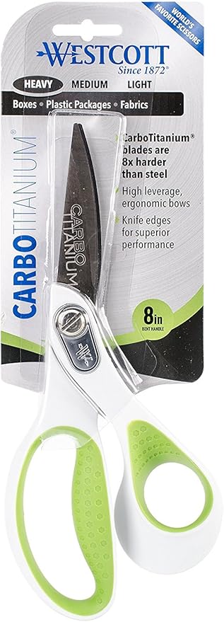 Westcott Heavy Duty CarboTitanium-Bonded 8" Bent Scissors - Durable Fabric Scissors, Ergonomic Comfort, Ideal for Crafting & Cutting Tasks