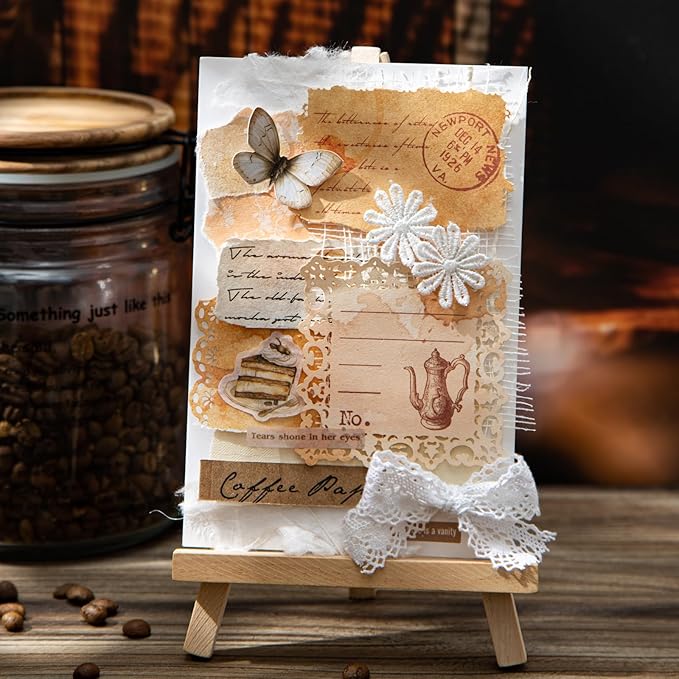 Coffee-Themed Lace Paper Set, 60 PCS Retro Lightweight Journaling Paper for Scrapbooking, DIY Crafts, Card Making, and Planners
