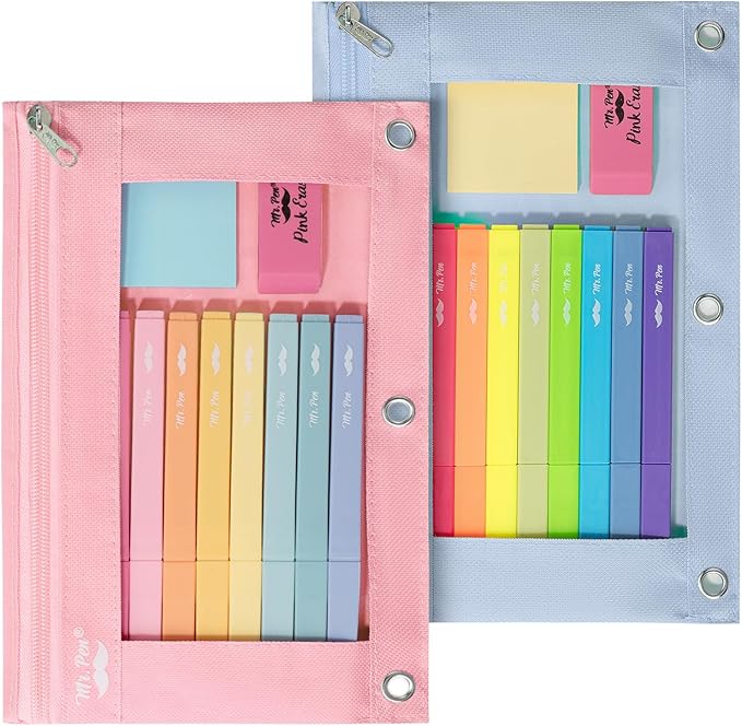 Mr. Pen- Pencil Pouch, 2 Pack, Blue and Pink Pencil Pouches, Pencil Pouch for 3 Ring Binder Pencil Pouch, Pencil Cases, Flat Pencil Case for Binder Pouch, Zipper Pencil Pouch, 3 Ring Binder Pouch