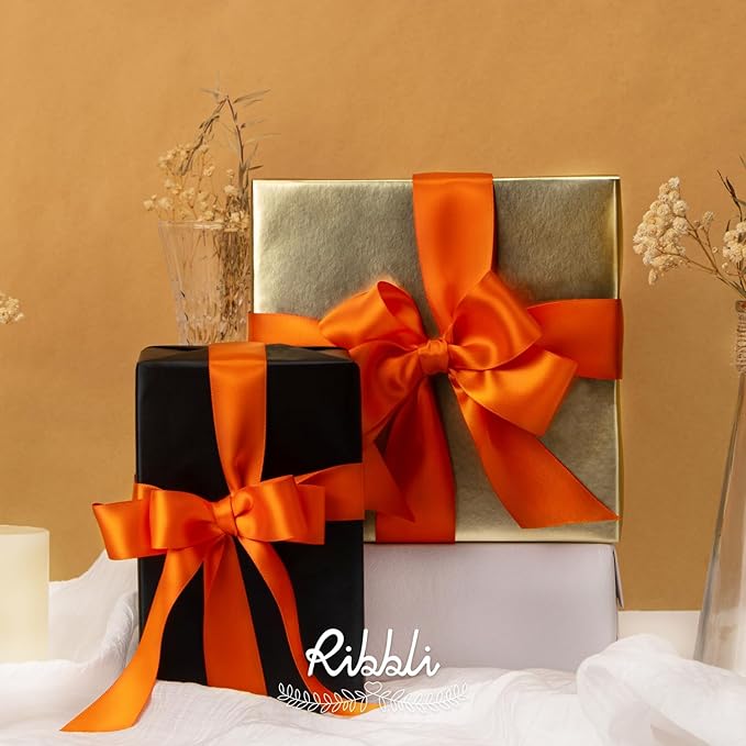 Ribbli Torrid Orange Double Faced Satin Ribbon,1-1/2” x Continuous 25 Yards,Use for Bows Bouquet,Gift Wrapping,Wedding Decoration