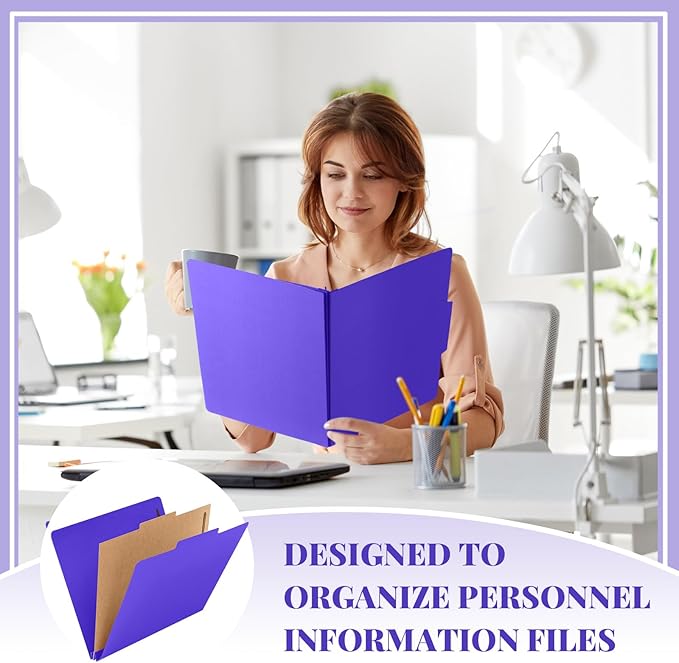 Skyygemm 12 Pack Classification File Folders Bulk with Divider and 2" Expansion, Pressboard Folder with 2 Prong Fasteners for Employee Records Medical Charts Office Document Organization(Purple)