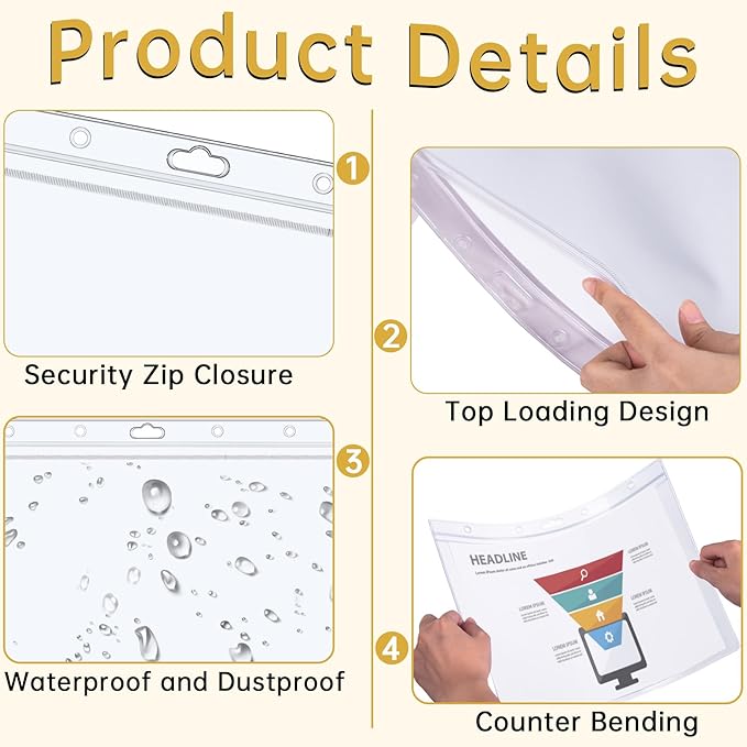 12PCS Hard Sheet Protectors 8.5 x 11 Waterproof Resealable Zip Page Protectors Clear Hard Plastic Sleeves for Photos Birth Certificate, Heavy Duty Document Holder Wall Sign Holder, Horizontal