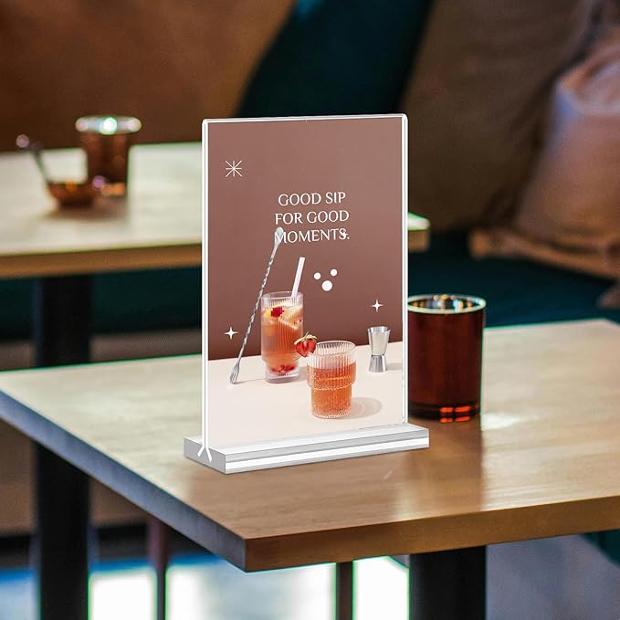 Acrylic Sign Holder 8.5x11, 8Pack Clear TableTop Sign Holder-Sided, Plastic Flyer Display Holder with Vertical Base, Clear Flyer Stand Menu Table Display Holders for Restaurants Office Store Show Fair