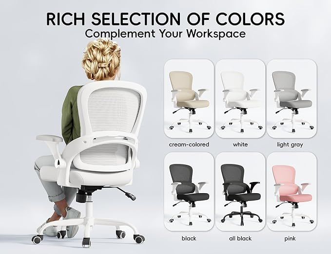 TRALT Office Chair - Ergonomic Office Chair with Back Support, Home Office Desk Chairs, Comfy Desk Chair, Computer Chair, 330lbs Wide Seat Big and Tall Office Chairs for Gamers(White)