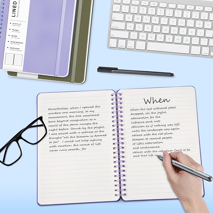 Lined Spiral Journal Notebook, A4 Hardcover Leather Notebook for Work, 8.5''×11'', 100GSM Thick Paper Spiral Bound Journaling Notebooks for Women & Men Office School Note Taking Business, Purple