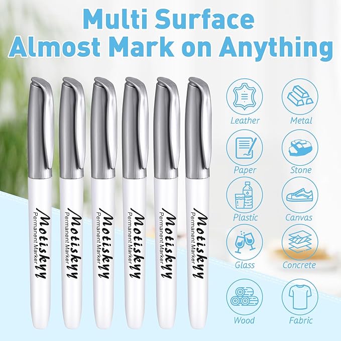 120 Pcs Metallic Permanent Markers Bulk: Silver Metallic Marker Pens Set with Fine Point Tips for Gift Card Making, Artist Illustration, Industrial Marking