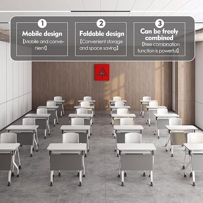 Conference Table,Folding Conference Tables Modern White Conference Room Table with Wheels, 2-10 Persons,for Office, Meeting Room (6, 1606YH, 47IN)