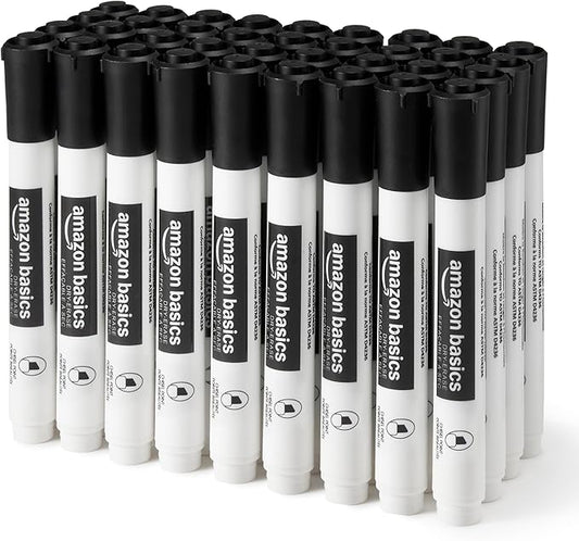 Amazon Basics Low-Odor Dry Erase Whiteboard Markers, Chisel Tip, Black, 36 Count