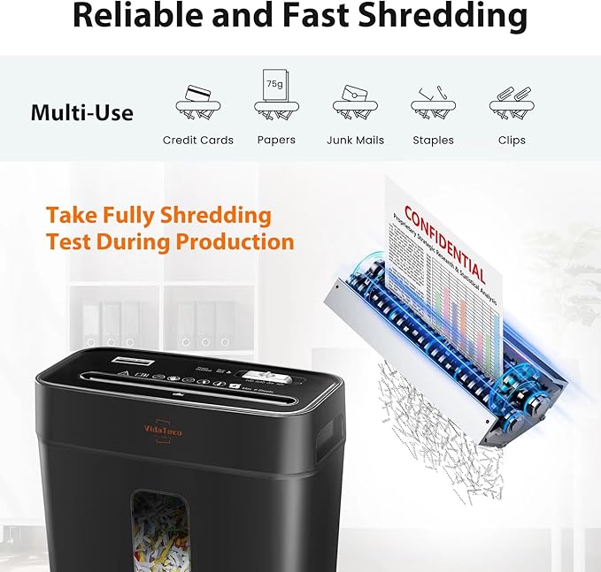 Paper Shredder for Home Use,VidaTeco 6-Sheet Cross-Cut Shredder,Also Shred Card/Clip/Staple,P-4 Higher Security,Small Document Shredder for Office,Paper Shredder Heavy Duty with Jam Proof,3.04-Gal Bin