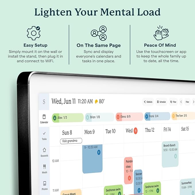 Skylight Calendar Max: 27-Inch Smart Digital Calendar & Chore Chart, Family Organizer with Interactive Touchscreen Display – Wall Mountable in Portrait or Landscape, Charcoal Shadowbox Frame