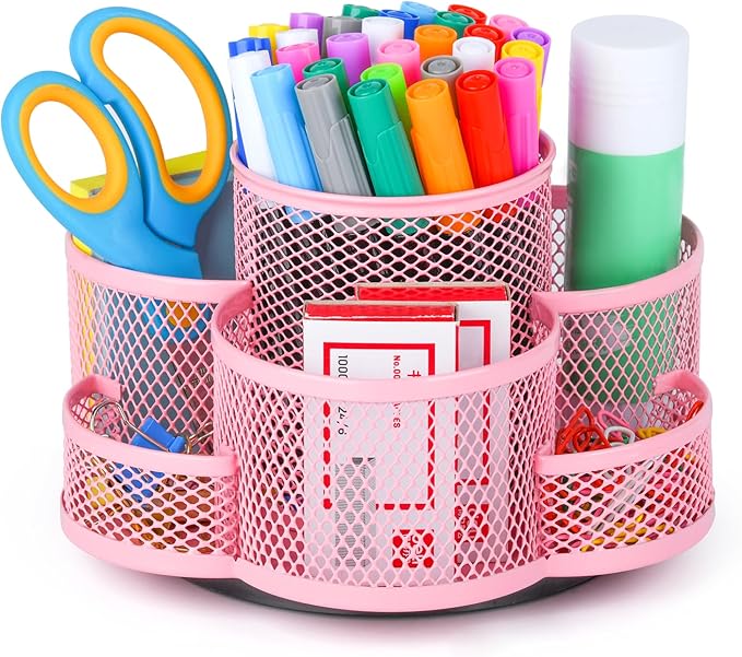 Pink Pen Holder for Desk, Rotating Pencil Holder, Cup Holder for Desk Office, Pen Organizer