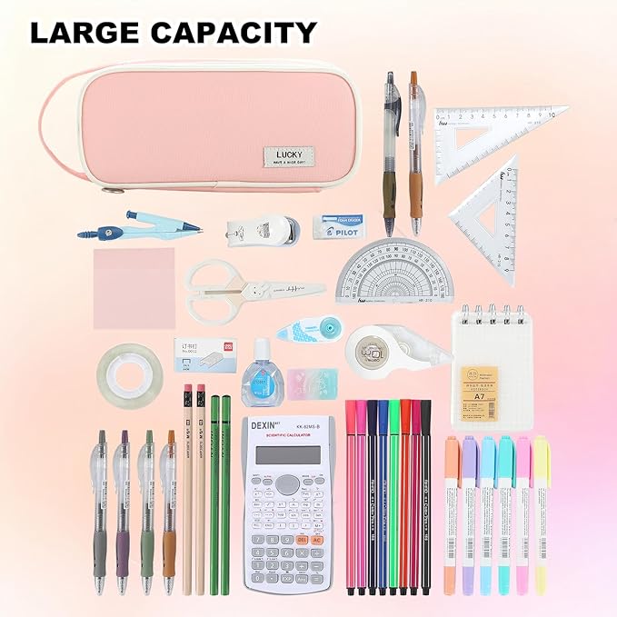 Pencil Case Large Zipper Pencil Pouch for Girls Kids Teens Adults Aesthetic Pencil Bag Stationery Organizer Pencil Case with Handle for School Pink