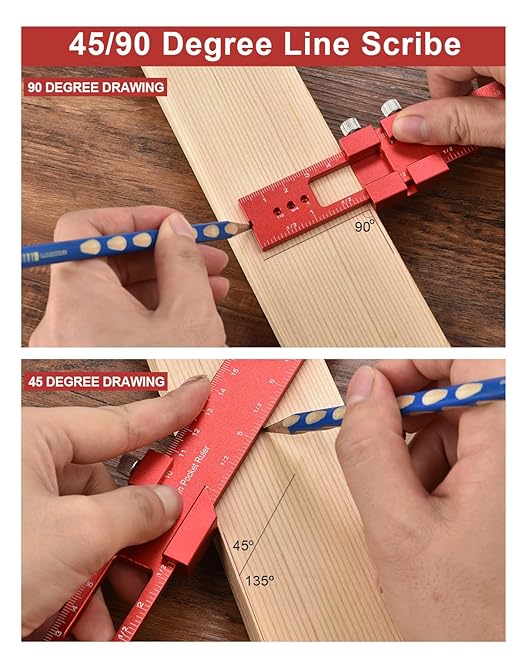 Woodworking Ruler Precision Pocket Rule - BOXmime 12,8,6 Inch Metal Slide Stop Marking Ruler Metric Inch Measuring Wood Working Scribing Rulers - Engineers Woodwork Adjustable Sliding Ruler