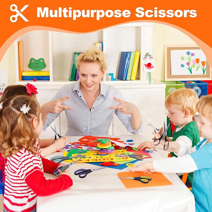 Scissors for Office School Supplies, Hnncugty 8" Scissors All Purpose Bulk Set of 24-Pack, Sharp Shears for Home Craft Sewing Fabric, Middle School Student Teacher Supplies, Comfort Right/Left Handed