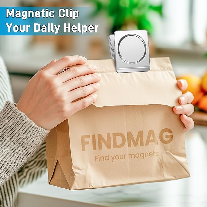 FINDMAG 8 Pack Clip Magnets Extra Large Magnetic Clips, Fridge Magnet Clips, Clip Magnets Great for Home, Office, Whiteboard, Kitchen, Classroom - 2.2 Inch (Silver)