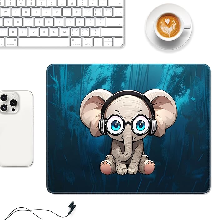 Auhoahsil Mouse Pad, 12 x 10 in Animals Theme Computer Mouse Pad for Desk, Premium-Textured Non-Slip Rubber Stitched Edges Waterproof Square Mouse Mat for Gaming Work Wireless Mice, Elephant