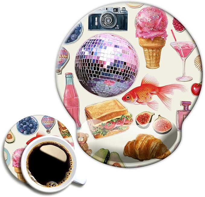 Ergonomic Mouse Pad with Wrist Support,Mouse Pad with Wrist Rest,Relieve Wrist Pain Mousepad Non-Slip Rubber Base,Mouse Pads for Desk,Computers,Laptop,Office,Home,Accessories Pink Stickers