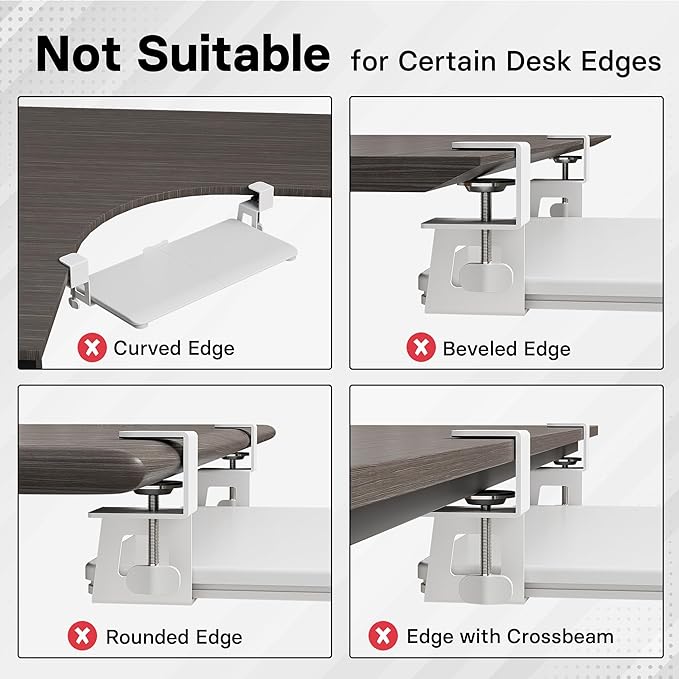 BONTEC KMT01-PJ Under Desk Keyboard Tray, Pull-Out Keyboard & Mouse Platform with C-Clamp, 20 x 11.8 in Space-Saving Ergonomic Slide-Out Drawer, White