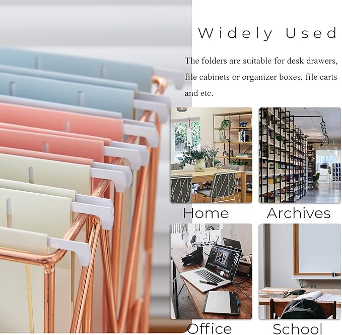 Y YOMA 6 Pack Rose Gold Hanging File Folders with Pocket Letter Size Decorative File Folder Cute Pretty Hanging Folder for Office Home School with 1/5-Cut Adjustable Tabs, Outer Storage Pockets