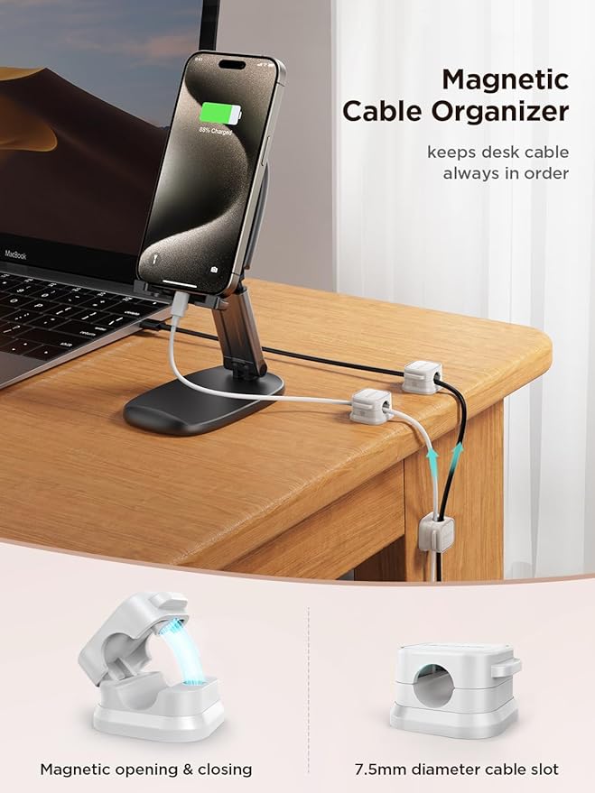12 Pack Magnetic Cord Holder, Cord Organizer Cable Clip for Desk Management, JOYROOM Smooth Adjustable Cable Clip, Wire Holder Keeper Organizer for Home Office Desk Phone Car Wall Desktop Nightstand