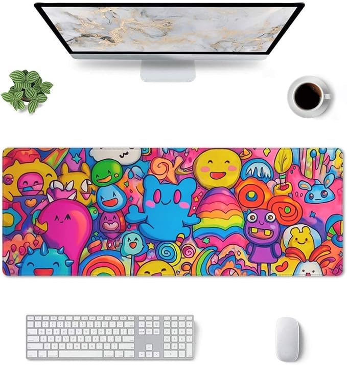 Cartoon Mouse Pad 31.5 X 11.8 Inch Big Desk Rubber Base Stitched Edges Keyboard Pad XXL Mouse Mat for Home Game and Office