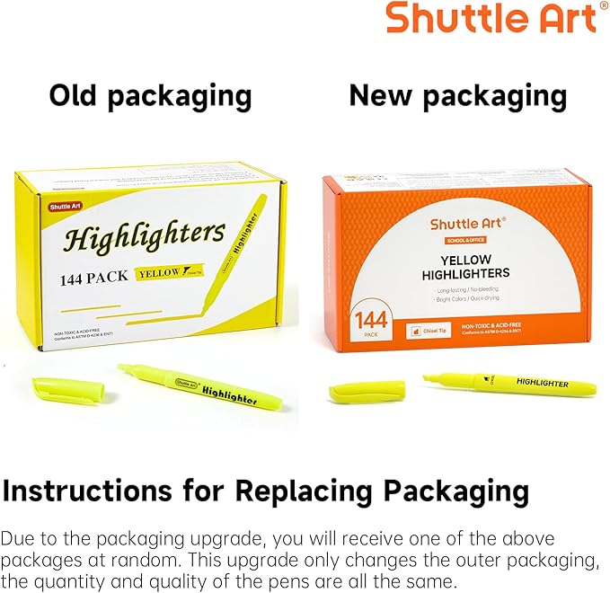 Shuttle Art 144 Pack Highlighters, Yellow Highlighter Pen Bulk with Versatile Chisel Tip Dry-Quickly Non-Toxic Highlighter Markers for Adults Kids Highlighting in Home School Office