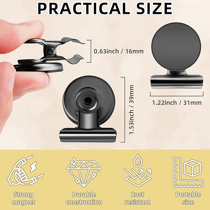 Grtard 6 Pack Magnetic Clips Heavy Duty, Magnet Clips for Fridge, Refrigerator Magnets, Strong Magnetic Clip,Scratch Free Magnets with Clip for Refrigerator, Whiteboard, Classroom, Locker(Black)