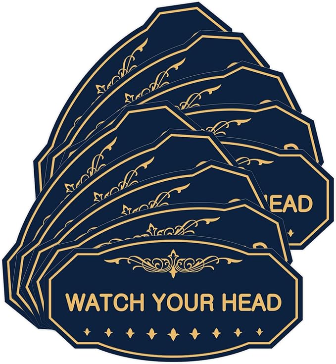 Signs ByLITA Victorian Watch Your Head Sign (Navy Blue/Gold) - Large 10 Pack