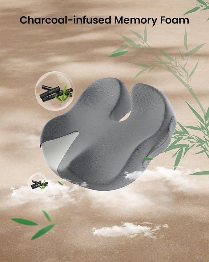 ProtoArc Seat Cushion, Office Chair Cushion for Sciatica, Coccyx Cushion, Ergonomic Memory Foam Seat Cushion for Car, Home, Pressure Relief Pad for Hip, Tailbone, All Day Comfort - Gray