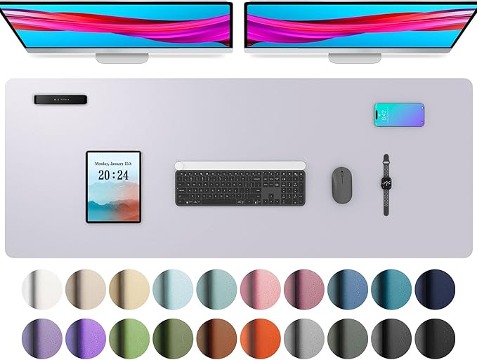 Aothia Large PU Leather Desk Pad Protector – Non-Slip Mouse Pad & Writing Mat for Office/Home, Waterproof, Easy to Clean (Smoky Lavender, 48" x 17")