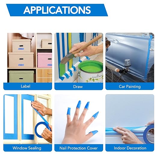 VOISEN 10 Rolls Painters Tape, Blue Painters Tape, 2 Inch Wide (1.85 in x 55 Yds), Masking Tape for Multi-Purpose, Masking Tape Bulk,DIY Artist Craft Arts, Decoration, Drafting, No Residue