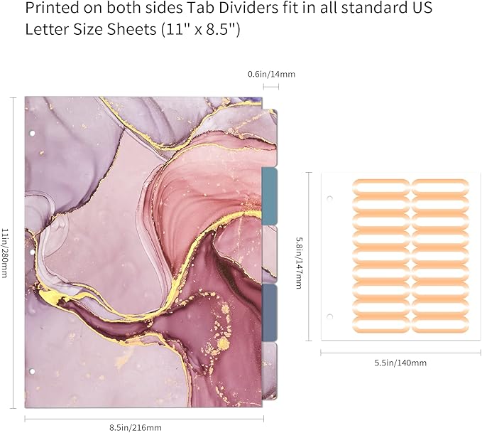 Ospelelf 3 Ring Binder, 1/2 Inch, Pink Marble, Letter Size (11" x 8.5"), 5 Tab Dividers, File Folder Labels, Low Profile Clipboards