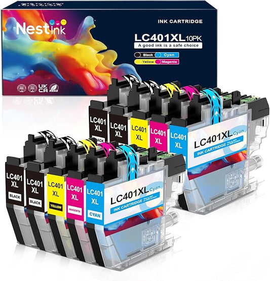 LC401XL LC401 Ink Cartridges Compatible for Brother Ink Cartridges LC401 XL to use with Brother MFC-J1010DW MFC-J1012DW MFC-J1170DW Printer Ink (10 Pack, 4 Black 2 Cyan 2 Magenta 2 Yellow)