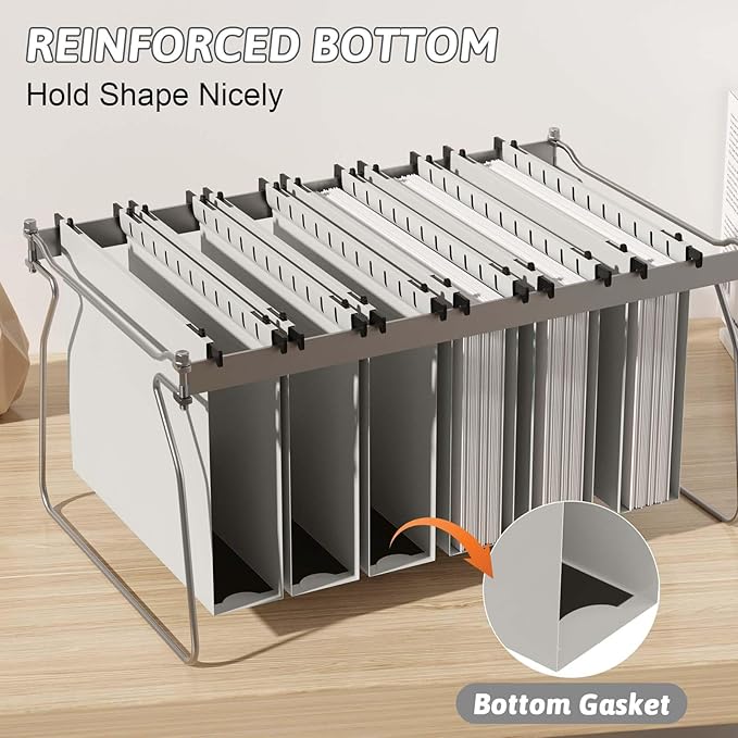 Extra Capacity Plastic Hanging File Folder Letter Size,12 Pack Reinforced Hang Folders with Heavy Duty 2 Inch Expansion,Durable Hanging Organizer Designed for Bulky Files(Grey)