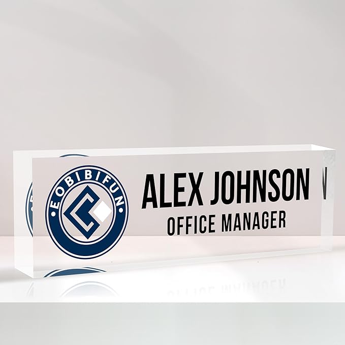 Personalized Name Plate for Desks, Custom Desk Name Plates, Acrylic Name Plate Office Desk Accessories, Personalized Office Gifts for Coworkers Teachers, Employee Appreciation Gifts (B-BusinessLogo)