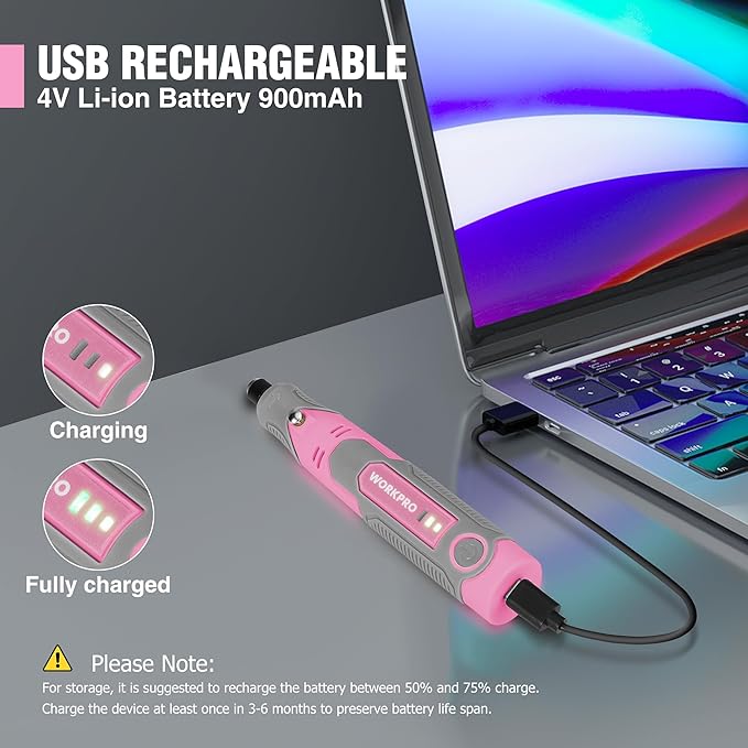 WORKPRO Cordless Rotary Tool Kit with 71pcs Accessories, 3 Variable Speeds, USB Rechargeable Mini Rotary Tool for Engraving, Sanding, Polishing, Carving, Cutting, DIY Crafts - Pink Ribbon