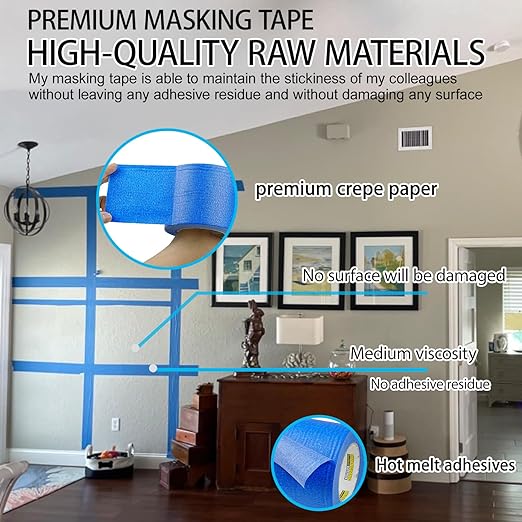 1 Roll,Blue Painters Tape,4inches x 60yards,3D Printing Tape for Laser Cutting,Labeling,3D Printing Bed,Decoration,Wide Masking Tape for Painting,Protect The Wall,No Residue,Removes Easily
