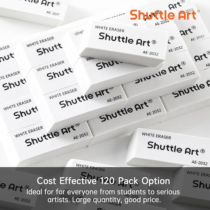 Shuttle Art White Erasers, 120 Pack Erasers Bulk, Smudge Resistant Eraser for Pencils, School Supplies for Kids, Students, Teachers, Office
