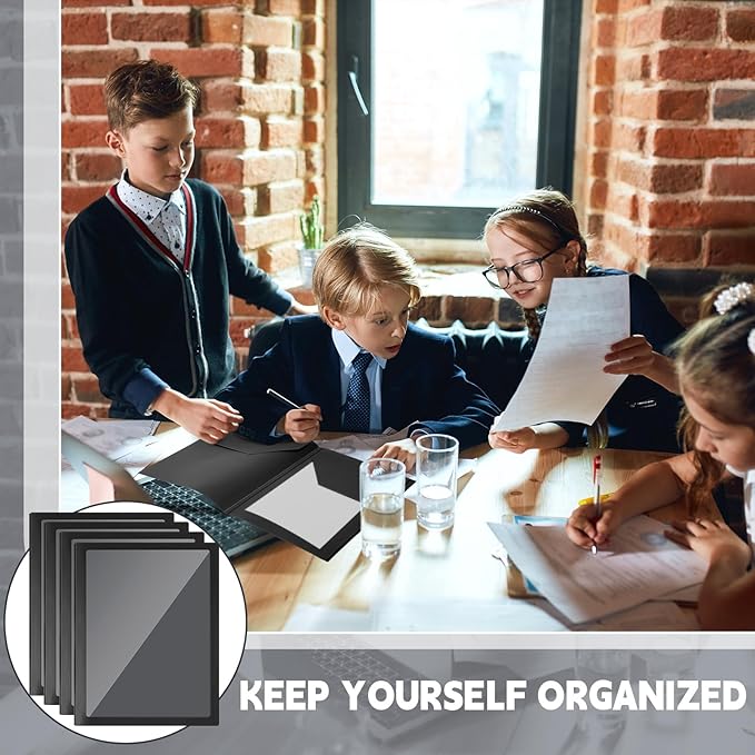 Teling 24 Pcs Plastic Folders with Front Clear Pocket and Business Card Holder 2 Pocket Heavy Duty Folders Plastic Letter Size Paper for Business School Office Supplies (Black)