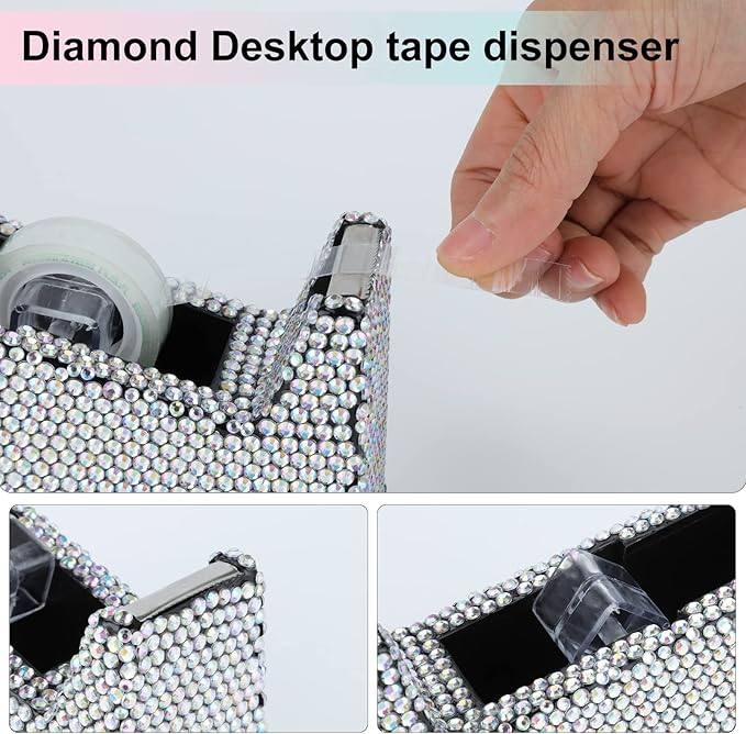 Office Stationery Set,Desk Accessory Kit, Home Office Necessary- Stapler & Desktop Tape Dispenser & Ballpoint Pens & Scissor 4 Piece Office Desk Accessories Kits(White&AB)