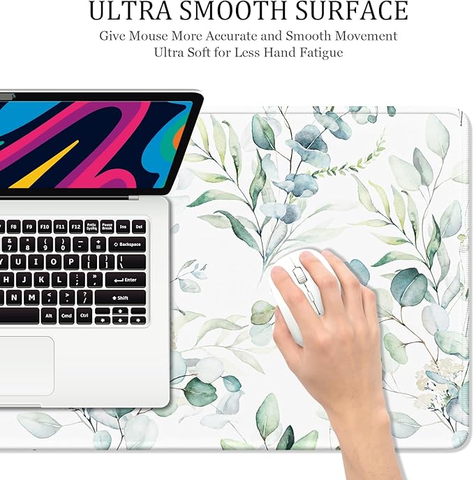 Desk Mat, 32" x 16" XXL Extended Large Gaming Mouse Pad, Desktop Decor Desk Pad, Cute Men Women Office Supplies and Accessories, XL Mouse Mat for Laptop & Keyboard, Minimalism White Flower