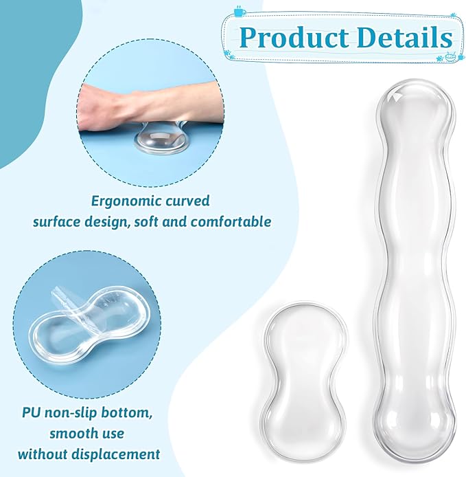 Gel Wrist Rest for Keyboard Clear Anti-Slip Mouse Pad Cute Ergonomic White Silicone Computer Wrist Rest Set for Keyboard Relieve Office Typing or Gaming Wrists Pain