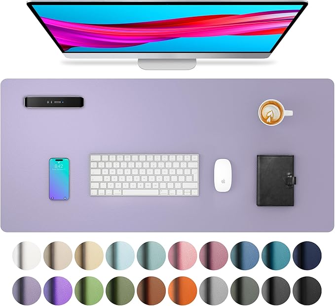 Aothia Non-Slip PU Leather Waterproof Desk Protector Mat, Mouse Pad, Desk Blotter, Writing Pad for Office, Home, Laptop, Lavender, 23.6" x 13.7"